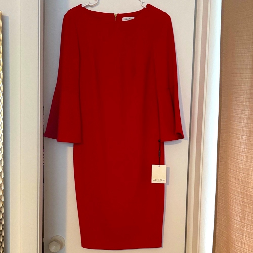 Calvin Klein Red Dress with Bell Sleeves